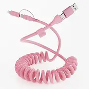 Coiled USB C and Lightning Cable 4 in 1, 3FT iPhone 15 16 Car Charger Cord 60W Fast Charging Apple USB C CarPlay Cable Pink Car Charger Cord for iPhone 16-7/Samsung Support Carplay & Android Auto
