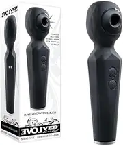 Evolved Rainbow Sucker - Black 16.2 cm USB Rechargeable Massage Wand with Suction Tip