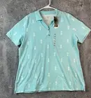 KIM ROGERS Women’s Polo Pineapple Print Light Blue Size XL 100%