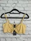 Forever 21 Womens Top t Cheetah Cropped Tie Ruffle Front Yellow White New