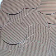 Sequin Round 1.5" Red Silver Pinstripe Print on Shiny Metallic