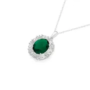 Silver Green Oval Cluster Pendant in Green