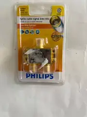 **NEW** PHILIPS TV ANTENNA CABLE SPLITTER 2-WAY 24K GOLD PLATED