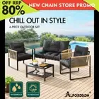 ALFORDSON 4PCS Outdoor Furniture Lounge Set Wicker Table and Chairs Garden Grey