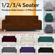 Premium Sofa Covers Elastic Stretch 1/2/3/4 Seater Slipcover + 2 Pillow Cases