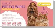 Mineroll Pet Eye Wipes for Dogs & Cats - Individually Wrapped, Gentle Tear Stain Remover, Fragrance-Free, Alcohol-Free, Vegan, Soft Fabric - 20 Count