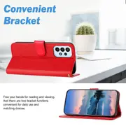 Galaxy A32 4G Case Litchi Grain PU Leather Folio Cover Magnetic Closure Flip Wallet Card Slots Stand Case With Hand Strap, Brown - Red