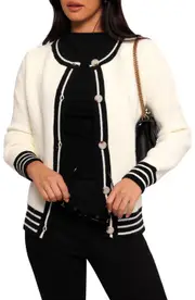 Petal & Pup Yorkshire Contrast Edge Cardigan in Cream at Nordstrom, Size Medium