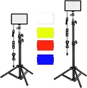 LED Video Light Kit, 2PCS 5600K Dimmable USB LED Continuous Photography Light with Adjustable Tripods Stand and 9 Color Filters Portable Streaming Lights for Video Conferencing