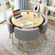 Modern Round Dining Table Set with 4 Chairs Small Office Conference Room Tables and Chairs Leisure Dining Room Furniture for Kitchen Lounge Living Room 80cm (31.5") Diameter