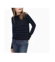 NWT Splendid Women's Devon Cashmere Blend Crossback Sweater Black/Blue $200 E145