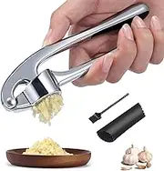 Stainless Steel Garlic Press, Rust-Proof Garlic Mincer, Crusher and Peeler,Robust Design Extracts More Garlic Paste Per Clove