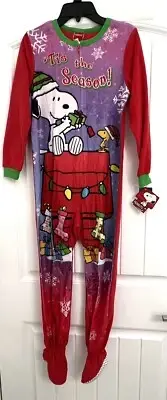 Peanuts Snoopy "Tis The Season" Footed Sleeper Size M (7-8) NWT Holiday Costume