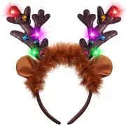 JOYIN 2 Pcs Light-Up Reindeer Headbands with LED, Christmas for...
