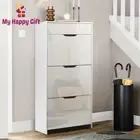 Artiss Shoe Cabinet 3 Tier Shoes Storage Drawer High Gloss White Rack Shelf