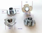 Qty 100 1/4" UNC Zinc Steel 4 Prong T Nut Tee Blind Timber Wood Insert Nuts 16mm