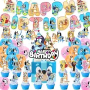 Bluey Party Set Balloons Birthday Banner Cake Topper Decorations Party Supplies
