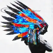 A0 print Indian Blue feather NATIVE AMERICAN street art painting canvas Aussie
