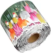 DOITOOL 1 Roll Decorative Tulip Pattern Border Trim Sticker Self Adhesive Border Paper for Bulletin Boards Cute Decor for Classrooms Parties and Playrooms