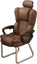 Ergonomic Office Chair Home Office High Back Chair PU Leather Soft Executive Side Reception Chair with Silver Sled Base No Wheels Desk Chair(Brown)