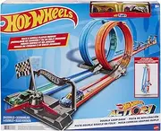 Hot Wheels Double Loop Dash Straight Track Large Loops and 2 1:64 Scale Toy Cars Ages 5 to 10