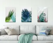 Set Of 3 Tropical Leave Stretched Canvas Print F73