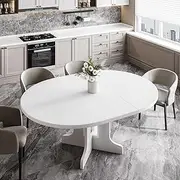 Feonase 59" Round Extendable Dining Room Table for 6, Modern Oval Kitchen Table with Heavy Duty Wood Base, Dinette for Kitchen Living Room, Easy Assembly, Noise-Free, White
