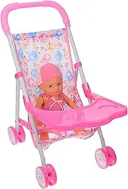Doll Stroller Lightweight Foldable Pram for Realistic Pushchair for Pretend Play Compact Storage Design Adorable Patterns for Ages
