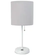 Lalia Home White Stick Lamp With USB Charging Port And Fabric Shade