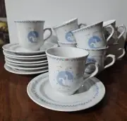 Vintage Rare Moonlight Stoneware Geese Goose COUNTRY Bowls,Cups & Saucers ×8