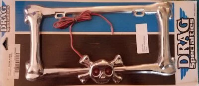 DRAG AUTO TRUCK CHROME LICENSE FRAME SKULL & CROSSBONES STYLE 2030-0296