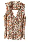 Forever 21 Top Womens 1X Floral Collar Button Up Chiffon Open Back Pintucked