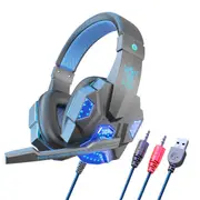 Wired Gaming Headset Headphones with Microphone LED Light-Blue