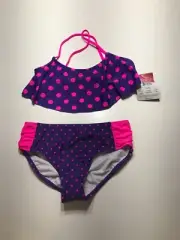 Kanu Surf Girls Suzie Flounce Bikini Beach Sport 2 Piece Swimsuit Purple Size 14