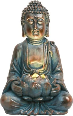 Meditating Buddha Statue for Garden Decor with Solar Lights Large Resin Outdoor