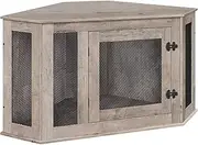MAHANCRIS Corner Dog Crate Furniture, Wooden Dog Kennel End Table, Decorative Pet Crate Indoor Use, Furniture Style Dog House for Small Medium Dog, Dog Cage TV Stand, Greige and Black DCHG0801