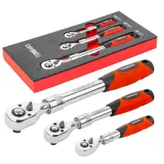 3 Pcc 72tooth Extendable Ratchet Set Quickrelease Reversible Drive Socket Wr...