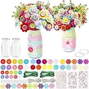 Swpeet 253Pcs Flower Craft Kit, Make Your Own Flower Bouquet with Buttons Felt Flowers, DIY Activity Supplies Vase Art and Craft Kits for Most Craft Project