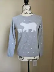Talbots polar bear sweater gray dotted pullover womens P