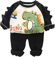 [Generic] Boys' Autumn and Winter Clothing Plus Suit for Boys' Baby Casual Clothes 1 5 Years Old 5 Children Two Piece Set Big Boys Jogging Suits (Black, 6-12 Months)