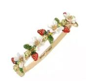 NWT Betsey Johnson Strawberry Flower Gold Hinge Bangle Bracelet