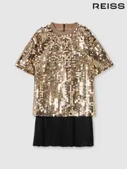 Reiss Gold Darcey 13-14 yrs Sequin T-Shirt Dress (AB2341) | $175