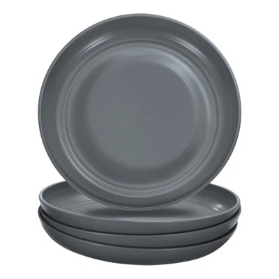 4Pcs Plastic Plates Set 8 Inch Unbreakable Dinner Plates, Dark Grey