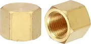 uxcell 2Pcs Brass Compression Cap Fitting Stop Valve Cap 1/8" NPT Hex Thread Pipe Fitting Flare Cap Tubing Ends Sealing Cap for Air Conditioner, Water, Air, Gas Line (Gold Tone)