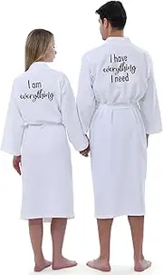 [Jecery] 2 Pcs Couple's Cotton Waffle Robes Embroidered Matching Robes for Couples Long Bathrobe Gift Unisex Men Women Spa Robe