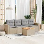 5 Piece Garden Sofa Set with Cushions Mix Beige Poly Rattan Patio Bar Sets