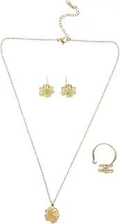 [WESIEVYA] 1 Set Dainty Clover Jewelry Women Eye Stone Necklace Earrings Ring for Weddings Anniversaries and Special Occasions