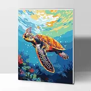 Gifmore Paint by Numbers Kits for Adults with Frame, DIY Craft Art Canvas Painting Kit with Acrylic Pigment and Brushes, Home Wall Decor 12 x 16 inch Sea Turtle