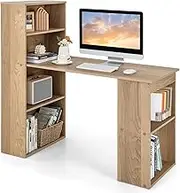 Giantex 48 Inch Computer Desk with Bookshelf, 3-in-1 Home Office Desk with 4-Tier Bookcase & CPU Stand, Space-Saving Reversible Writing Desk Work Table for Bedroom, Study Room, Office (Natural)