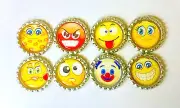SET OF 8 EMOJI CHARACTERS 2 Flat Bottlecaps for DIY, Birthdays, Scrap Booking